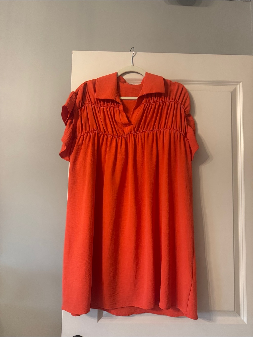 Casual Orange Smocked Yoke Tunic Dress